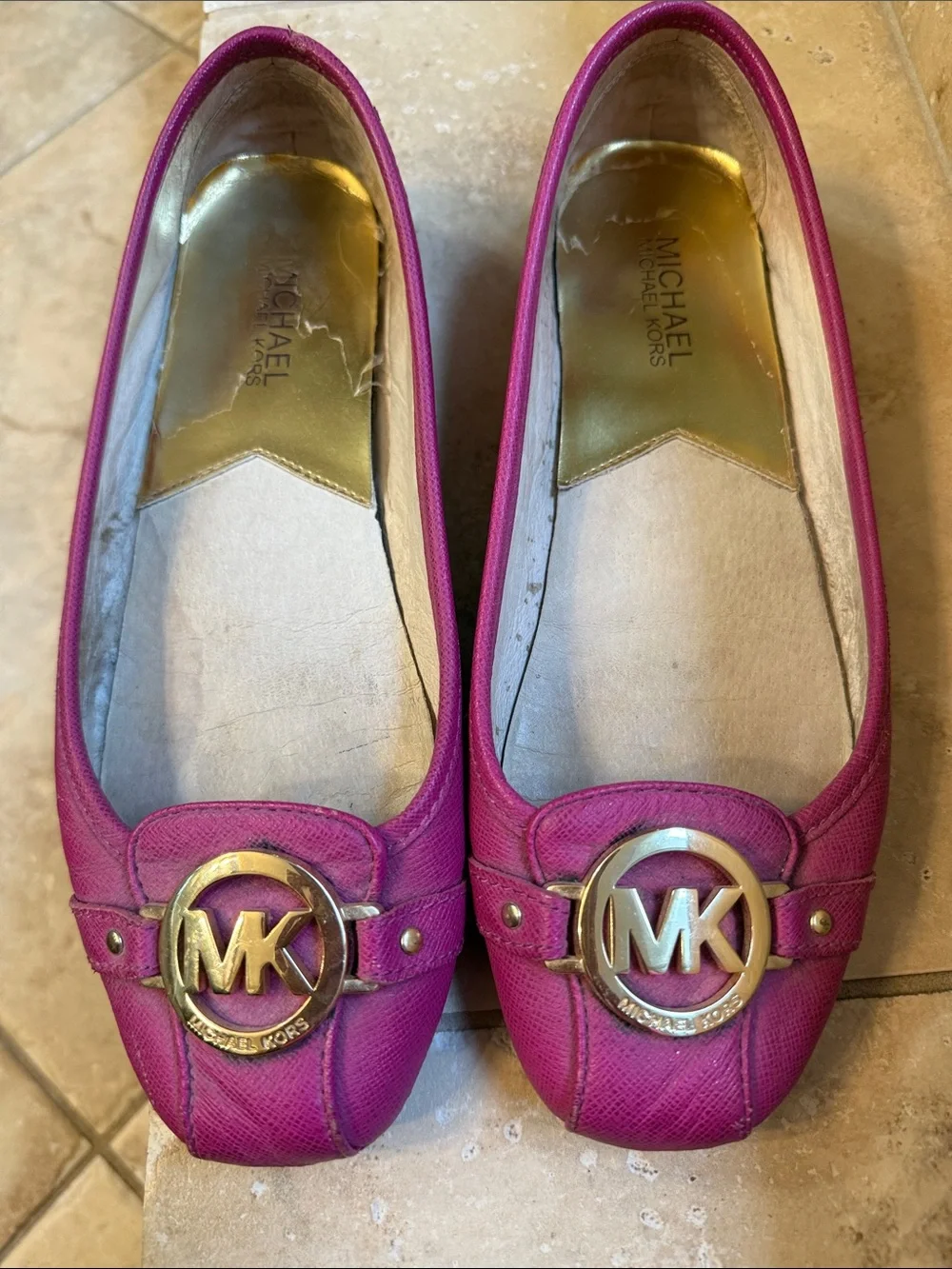 Michael Kors Hot Pink MK Logo Leather Ballet Flats
